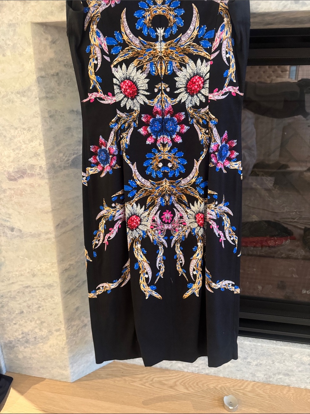 Roberto Cavalli Black Sheath Dress with Blue Pink and Gold Embroidery - Picture 6 of 8